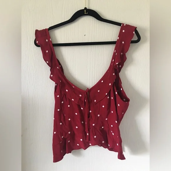 NWOT Leith red ruffle polka dot tie crop top Italian riviera retro vintage - Picture 9 of 12